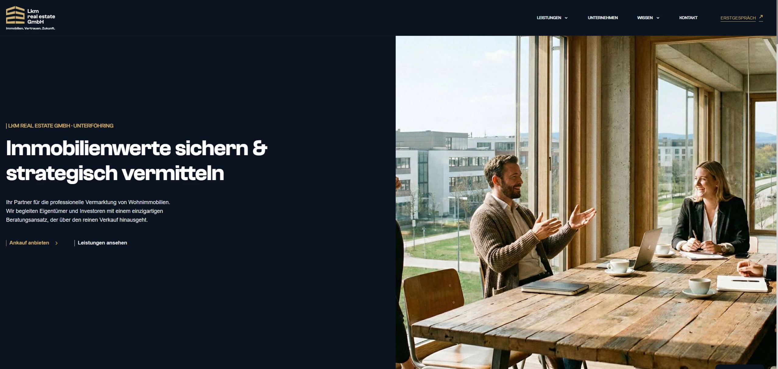 Startseite von LKM Real Estate mit Immobilienberatung