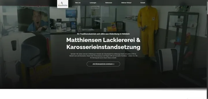 Startseite der Lackiererei Matthiensen mit Lack- und Karosseriearbeiten
