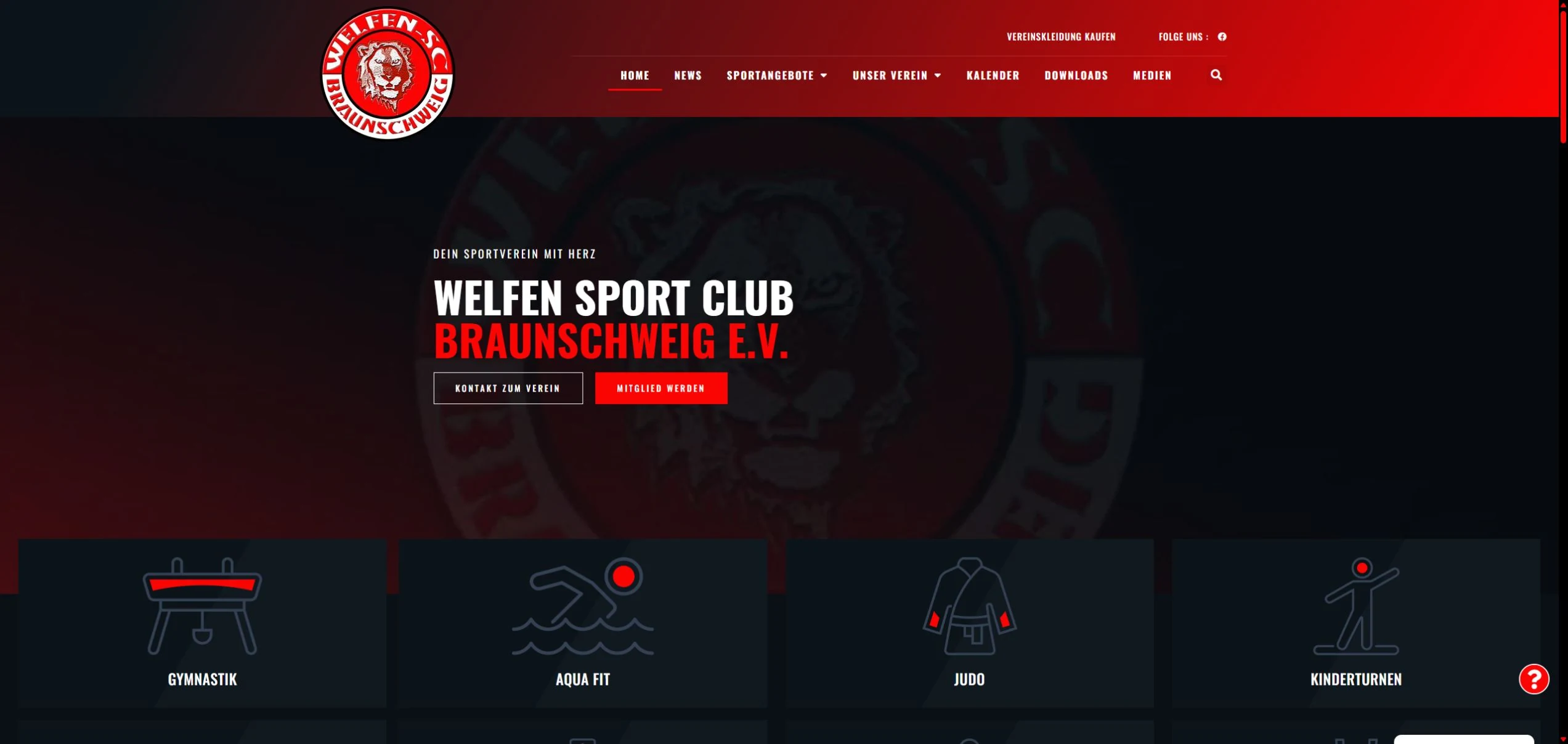 Startseite des Welfen-SC Braunschweig mit Sportangeboten